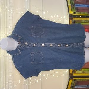 Vintage EXPRESS Denim button front, bias cut shirt, blue, size Large